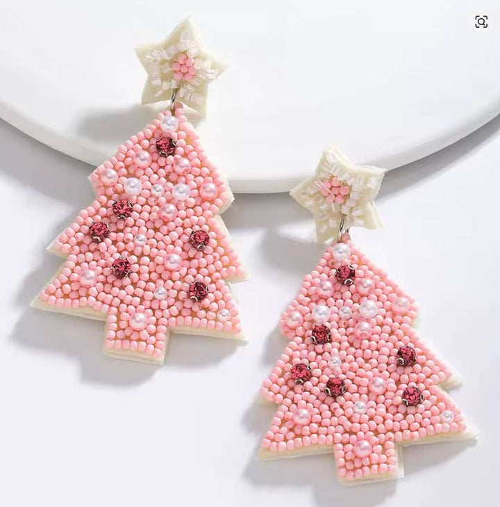 CHRISTMAS TREE SEED BEAD STAR DROP EARRING