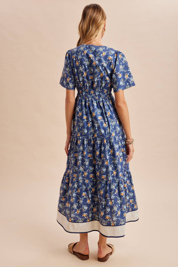 COTTON FLORAL BORDERED MAXI DRESS