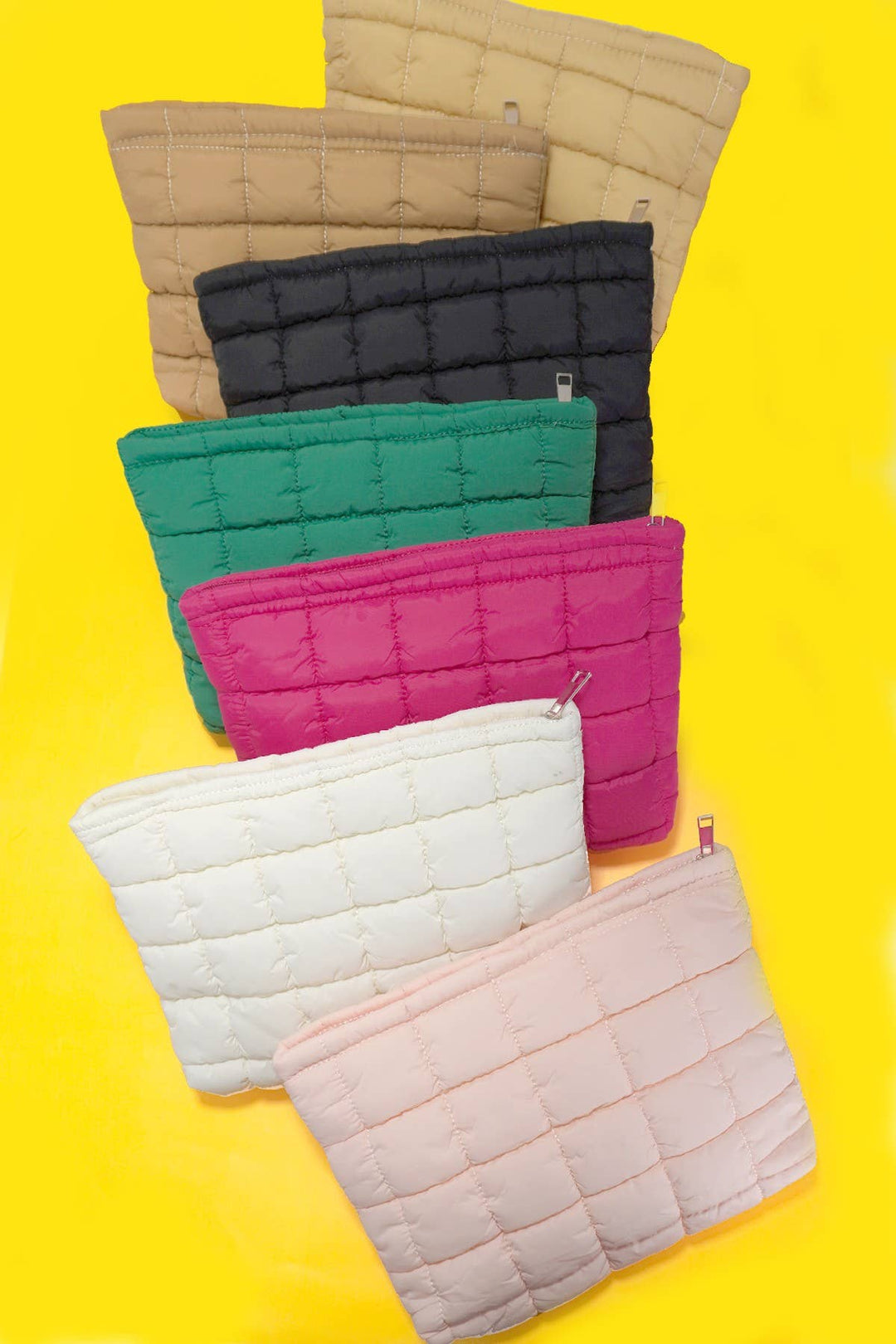 QUILTED PUFFY COSMETIC MAKEUP POUCH CLUTCH BAG