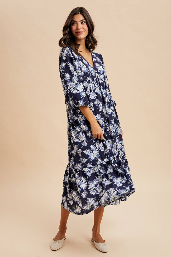 V NECK FLORAL DRESS