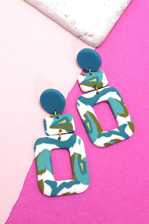 GEOMETRIC POLYMER CLAY DROP EARRINGS