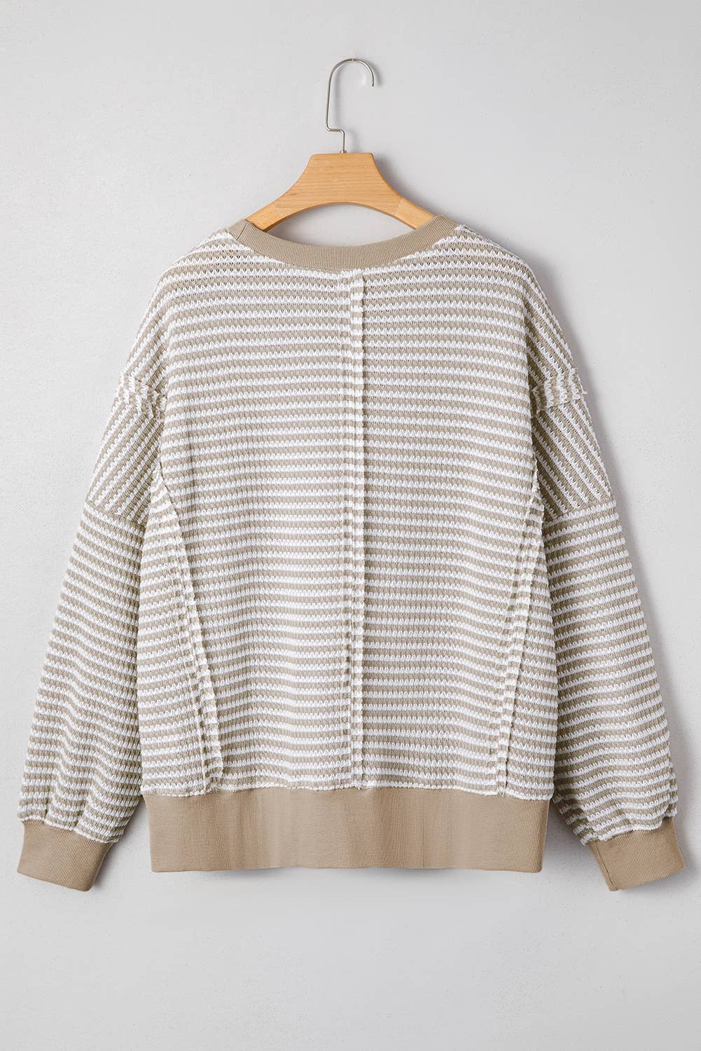 Stripe Ribbed Trim Long Sleeve Oversize Top