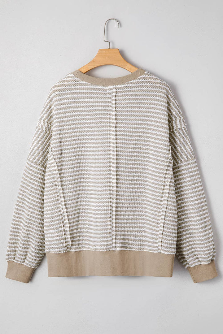 Stripe Ribbed Trim Long Sleeve Oversize Top