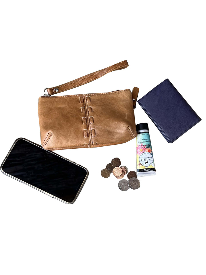 Leather Wristlet Cosmetic Bag