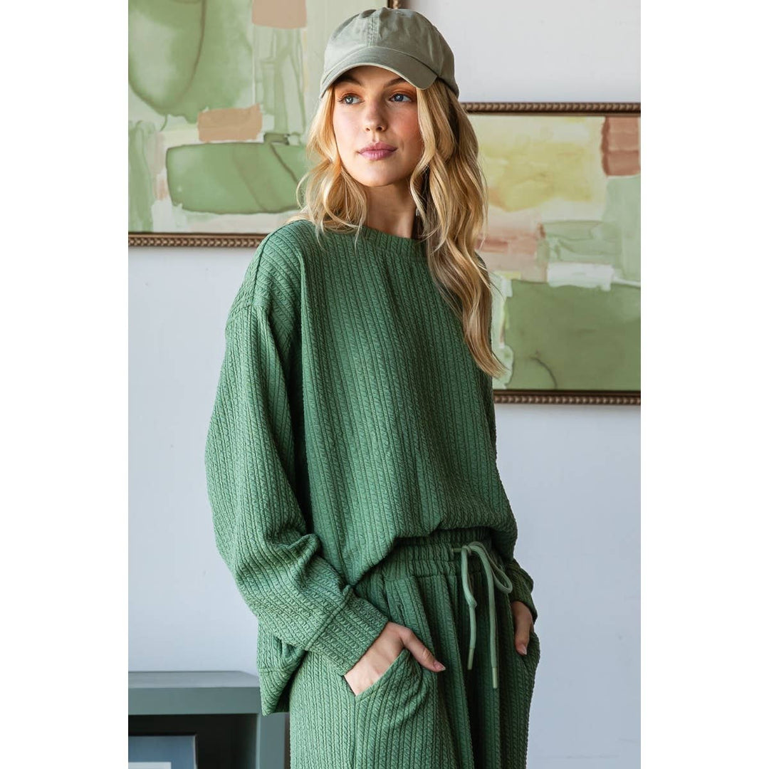 Waffle Textured Knit Long Sleeve Top