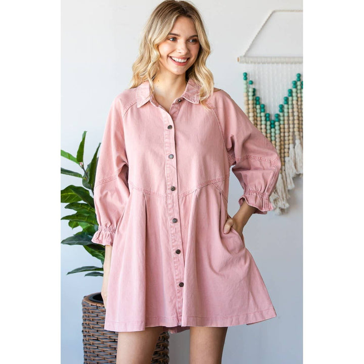 Cotton Twill Western Button Down Shirt Dress