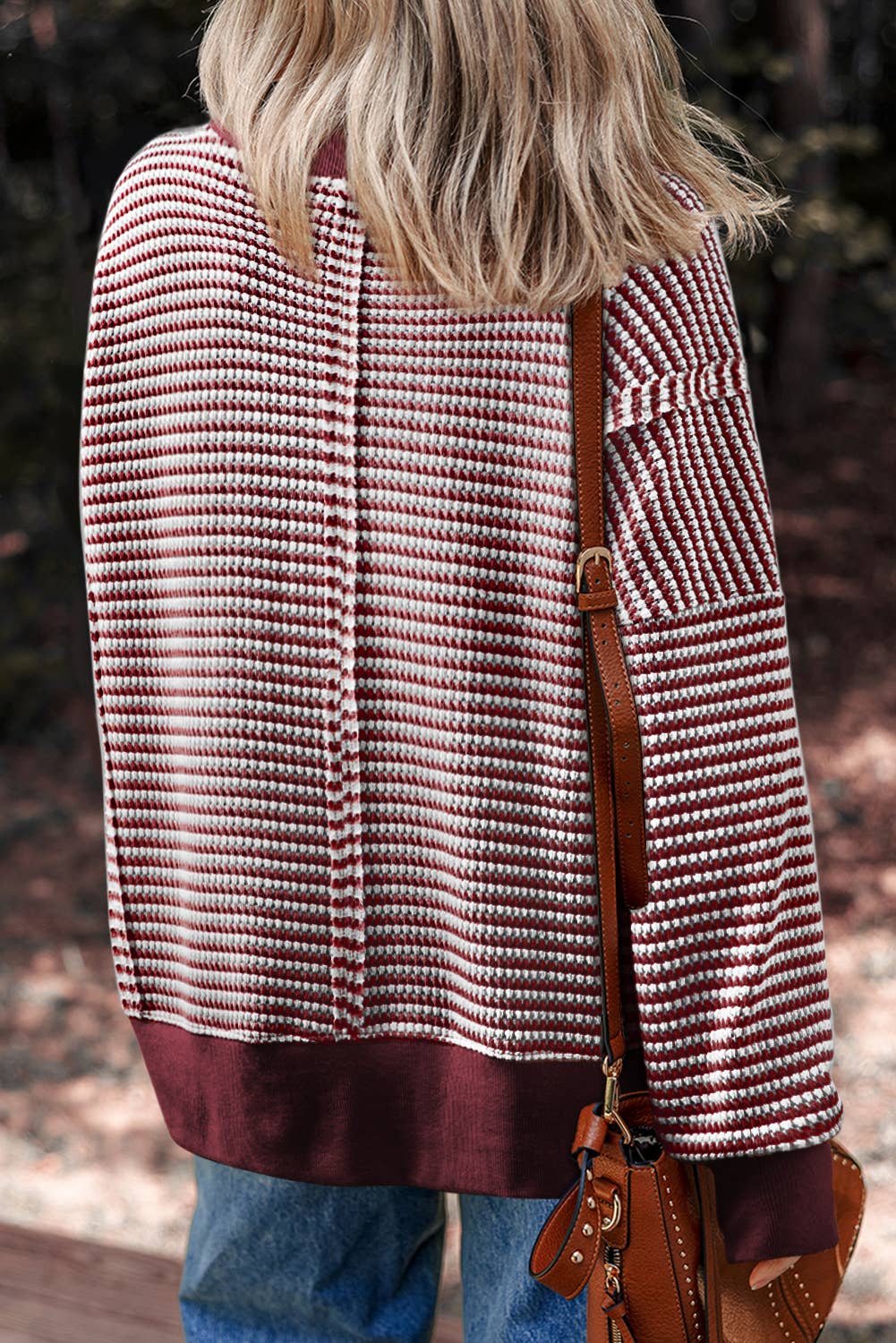Stripe Ribbed Trim Long Sleeve Oversize Top