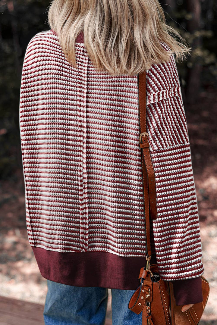 Stripe Ribbed Trim Long Sleeve Oversize Top