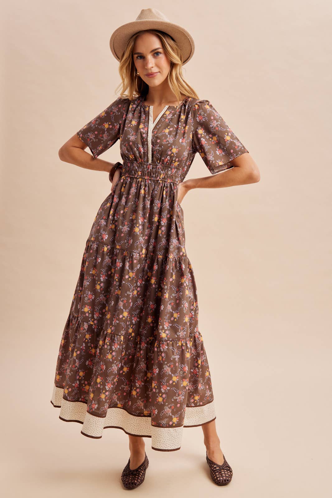 COTTON FLORAL BORDERED MAXI DRESS