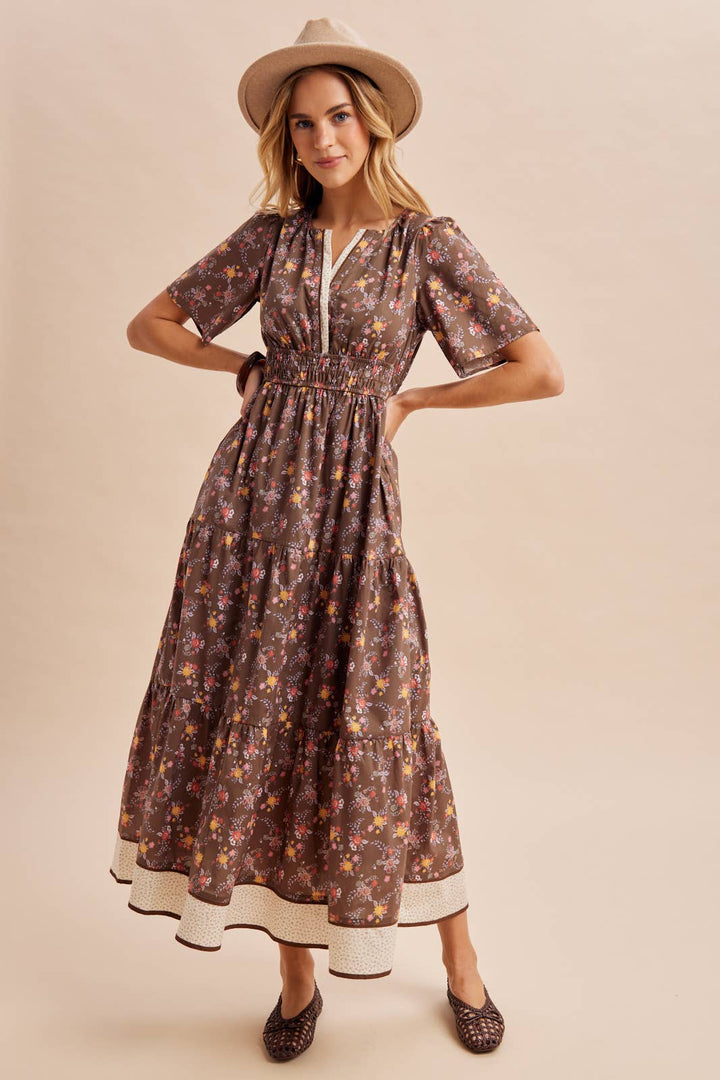 COTTON FLORAL BORDERED MAXI DRESS