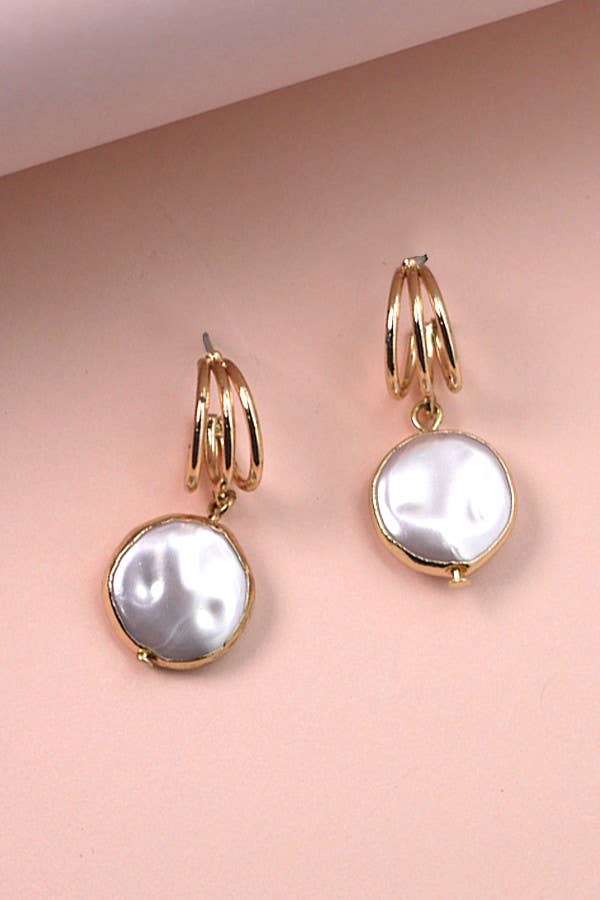 GOLD FOIL PEARL DROP HUGGIE EARRINGS