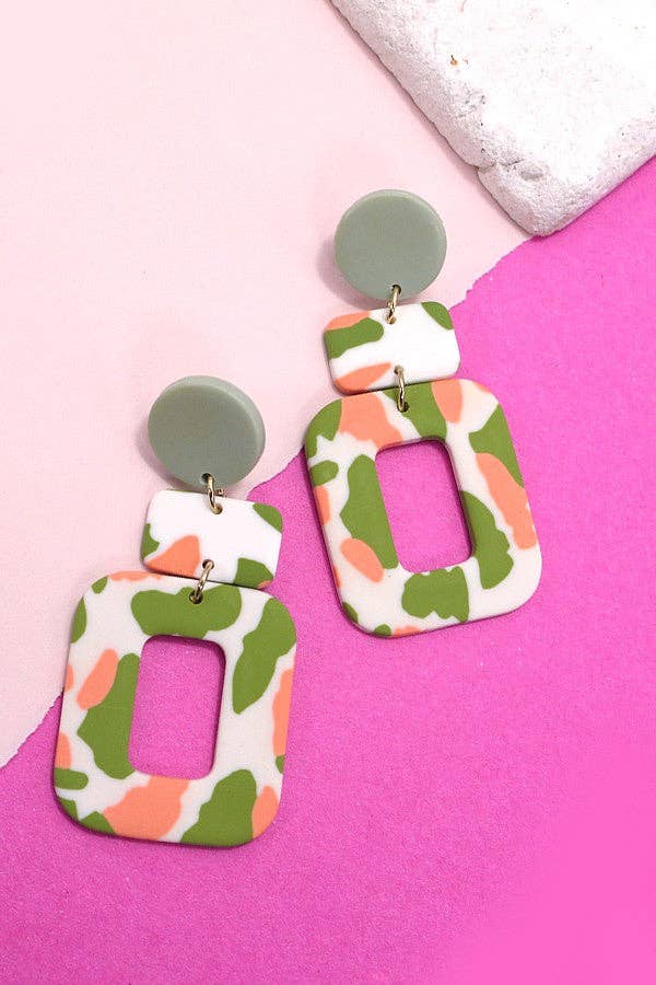 GEOMETRIC POLYMER CLAY DROP EARRINGS