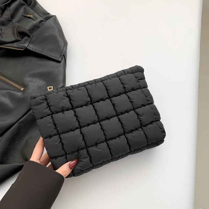 QUILTED PUFFY COSMETIC MAKEUP POUCH CLUTCH BAG