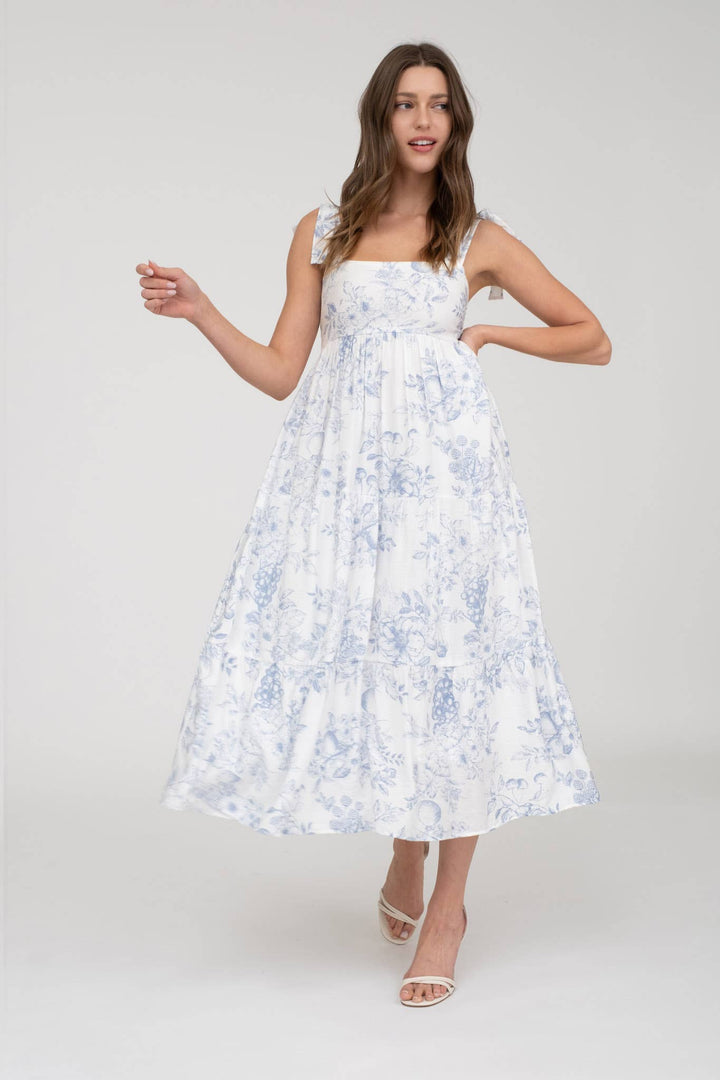 FRUIT BLOSSOM TIERED MIDI DRESS