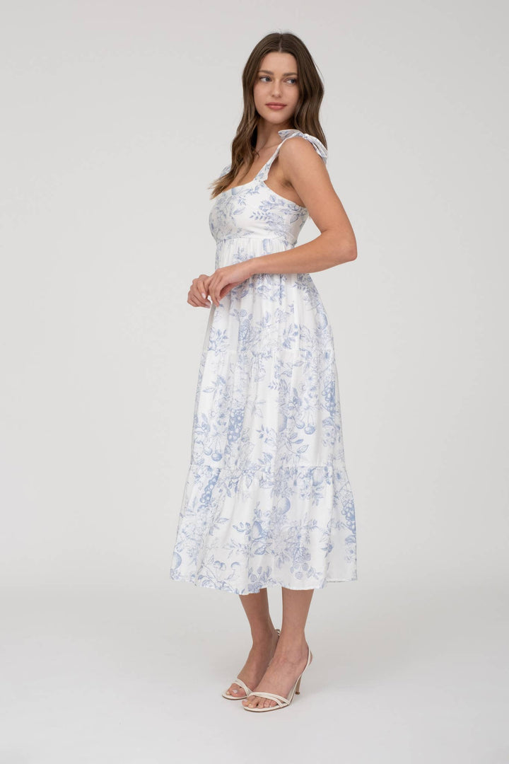 FRUIT BLOSSOM TIERED MIDI DRESS