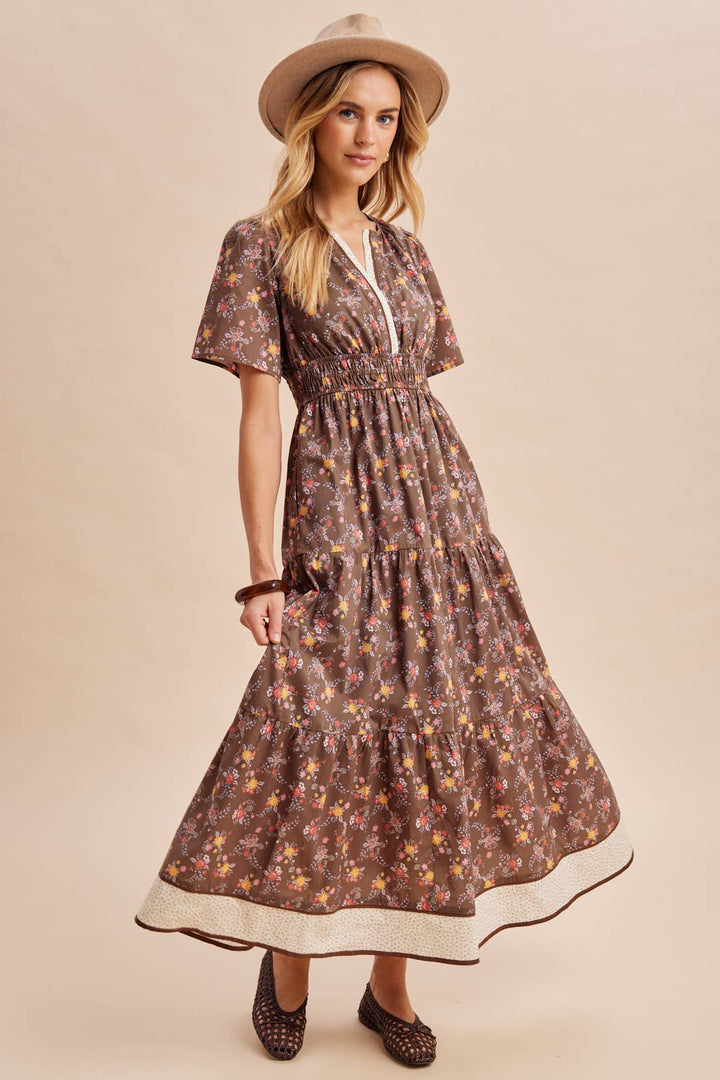 COTTON FLORAL BORDERED MAXI DRESS