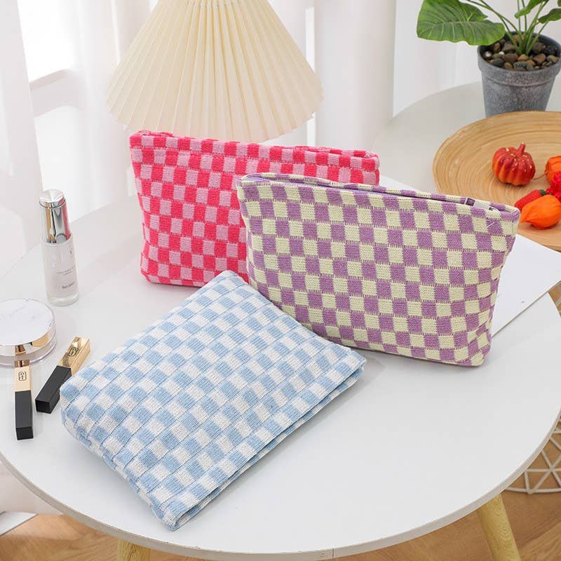 TRAVEL CHECKER MAKEUP COSMETIC POUCH BAG