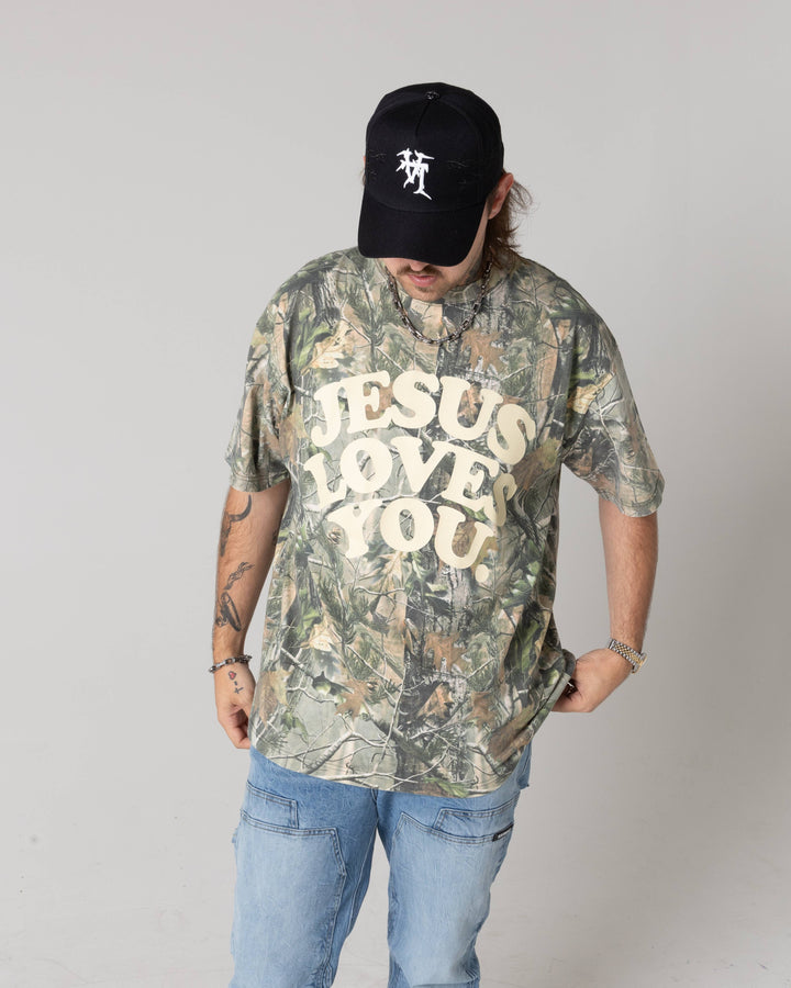 Jesus Loves You Heavyweight Camo Tee || Oversized