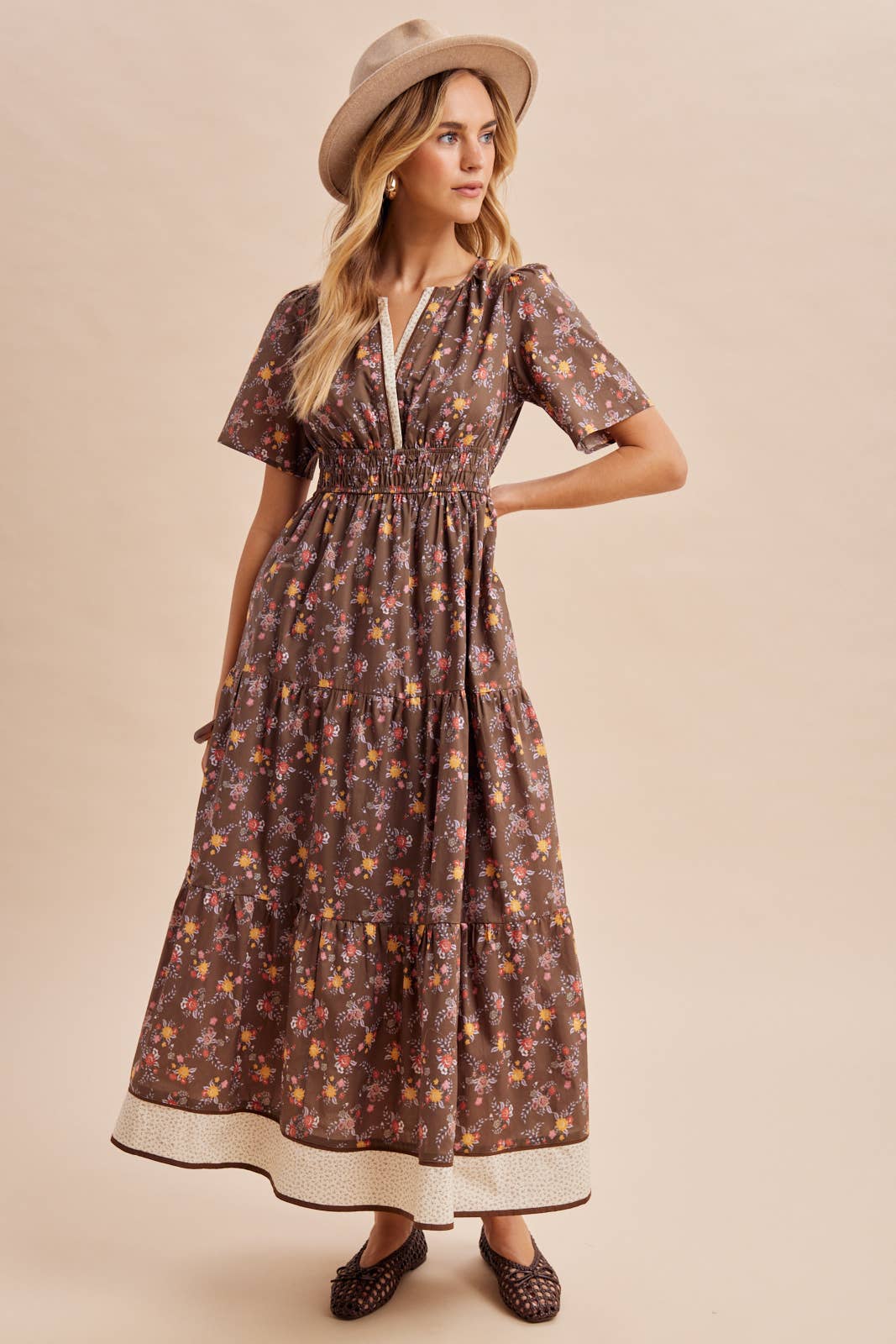 COTTON FLORAL BORDERED MAXI DRESS