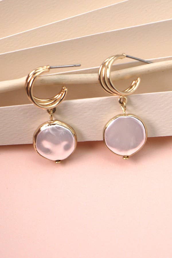 GOLD FOIL PEARL DROP HUGGIE EARRINGS