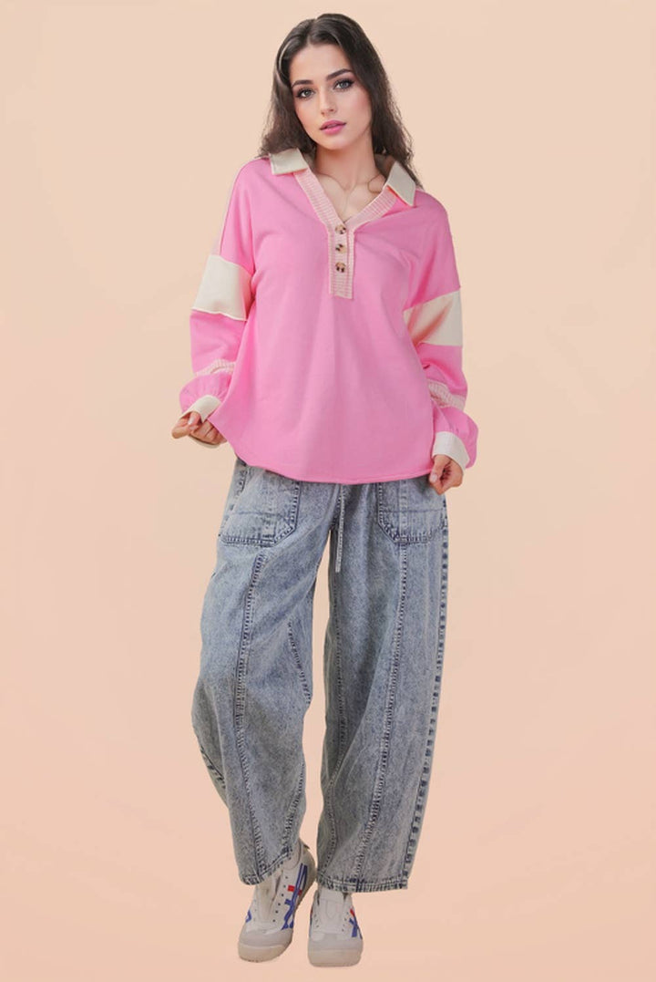 Color Block Oversized Casual Knit Top