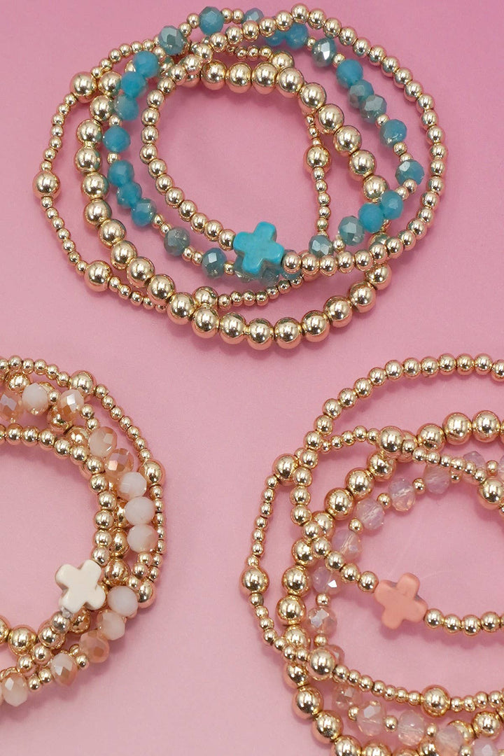 BOHO CROSS MULTI  COLORFUL BEADED STRETCH BRACELET