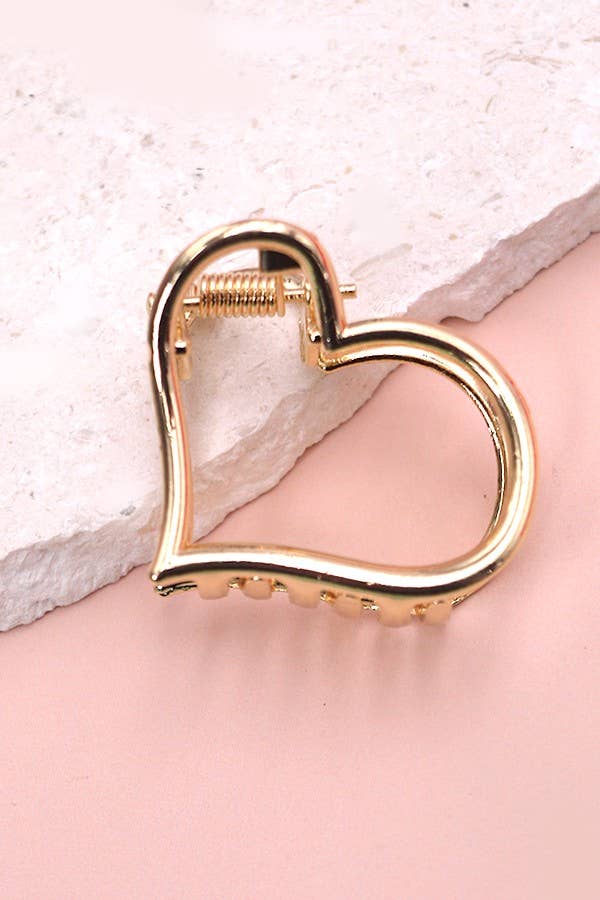 MINI GOLD RECTANGLE BOW HEART HAIR CLAW CLIPS