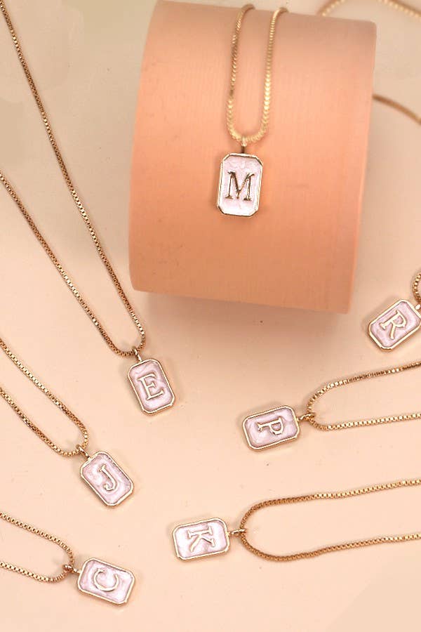 MONOGRAM INITIAL RECTANGLE PEARLY CHARM NECKLACE