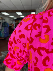 Piper Hot Pink Puff Sleeve Leopard Top
