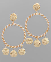 Rattan Ball & Wrapped Raffia Circle Earrings