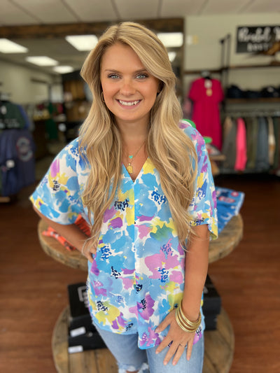 Holly Floral Top in Blue