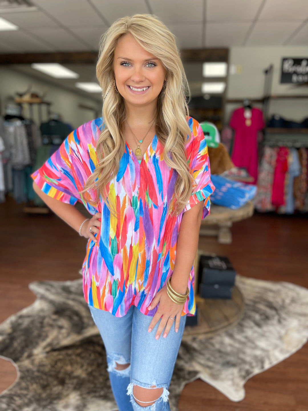 Colorful Feather Top