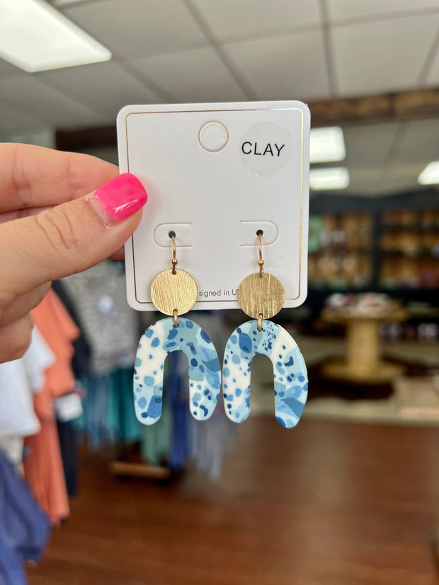 Arch Shape Clay Disk Earring - Blue
