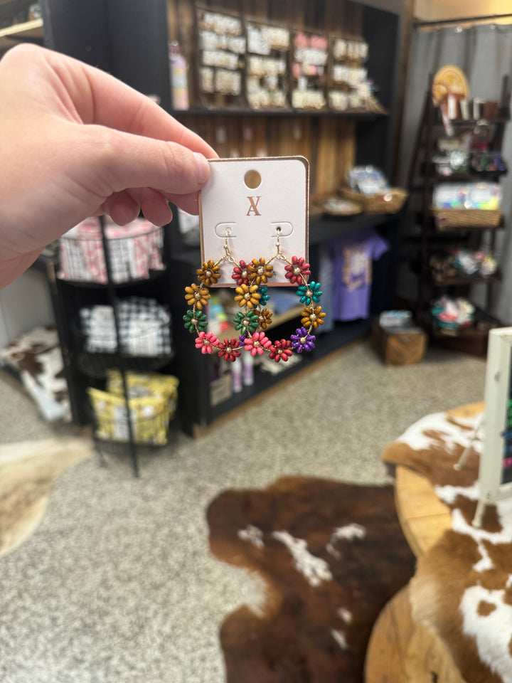 Beaded Flower Drop Earrings