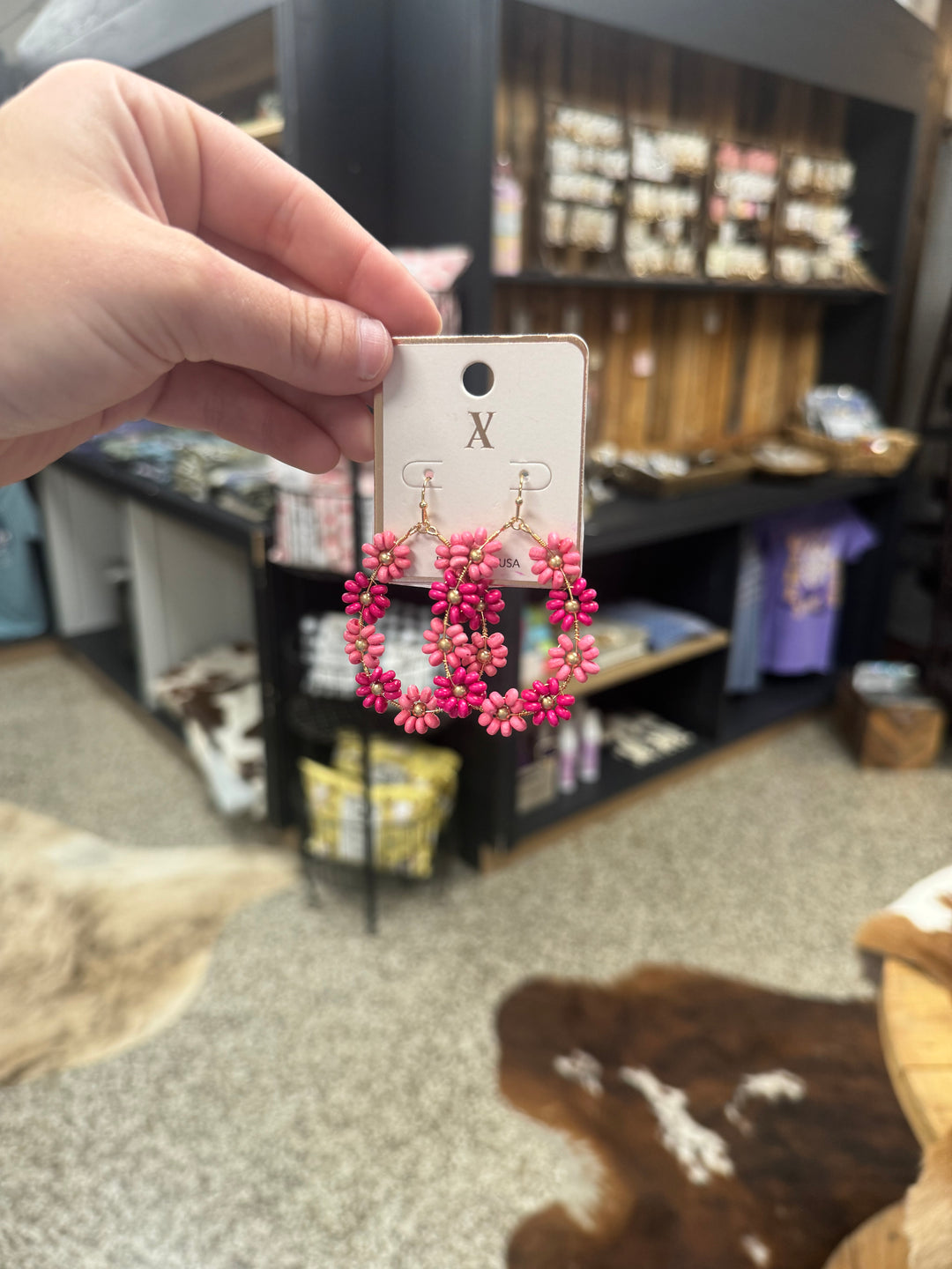 Beaded Flower Drop Earrings