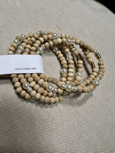 5 Row Wood & Pearl Bead Bracelet