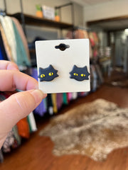 Black Cat Clay Earrings