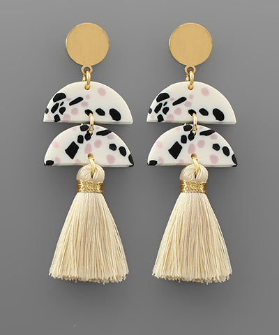 Double Half Circle Clay Tassel Earrings