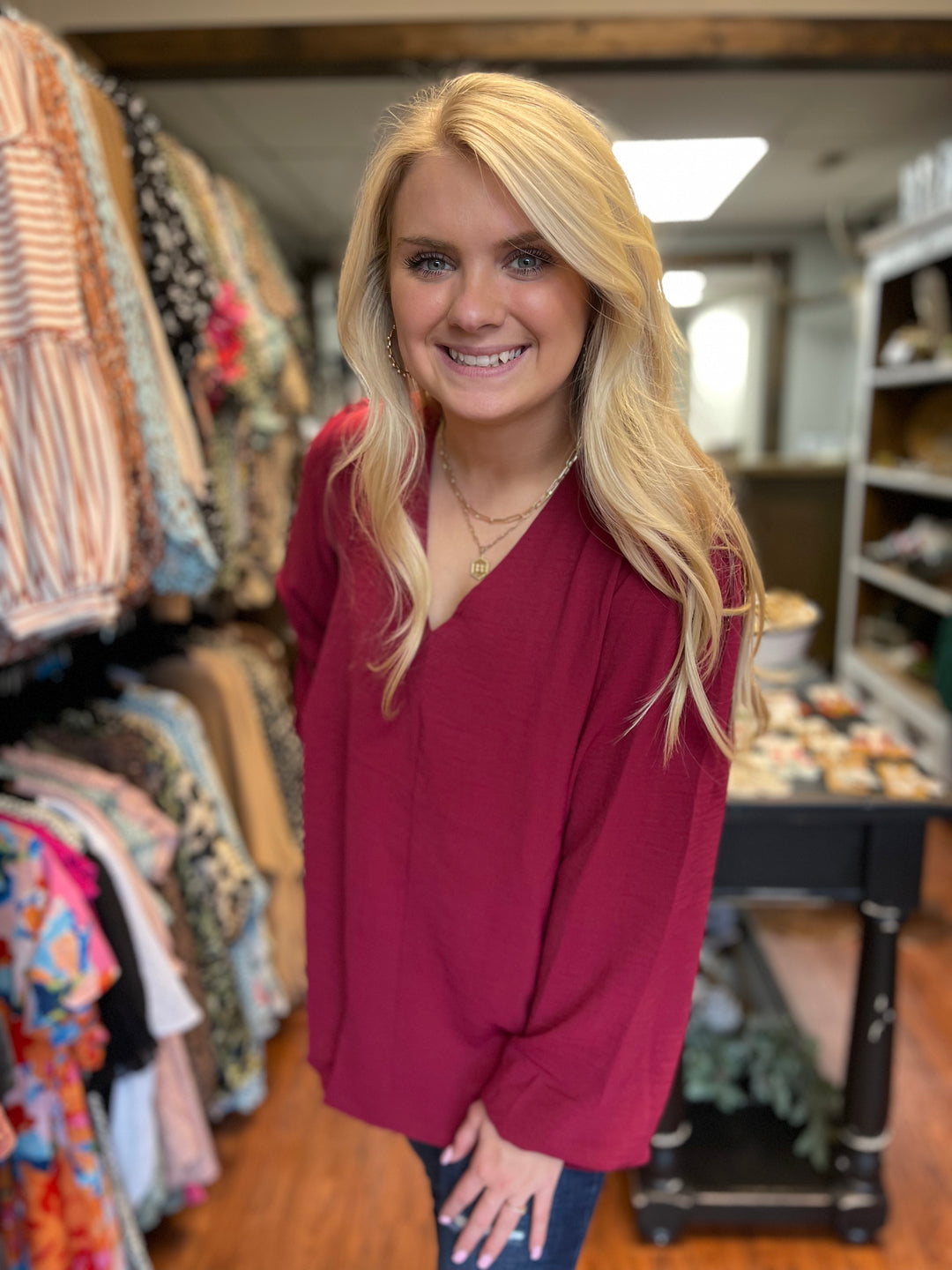 Burgundy 3/4 Sleeve Top