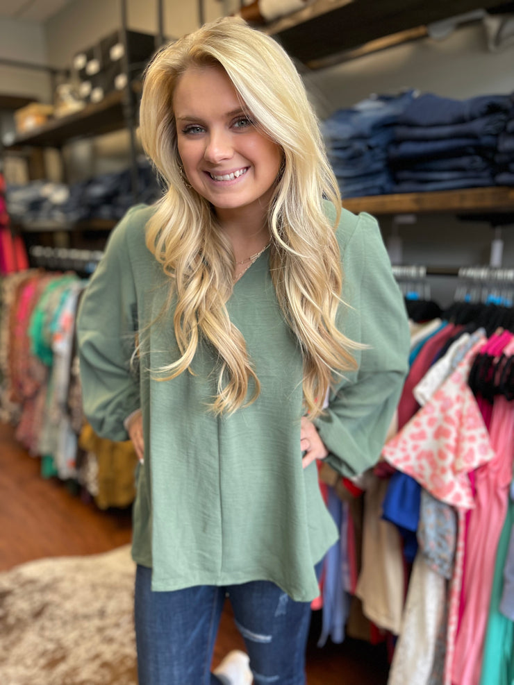 Army Green 3/4 Sleeve Top