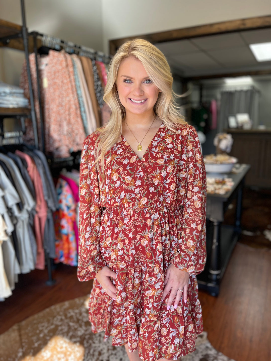 Rust Floral Dress