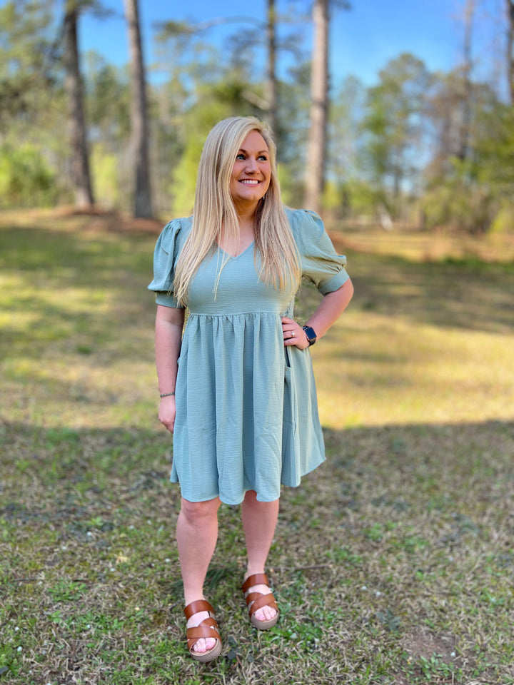 Sage Puff Sleeve Dress