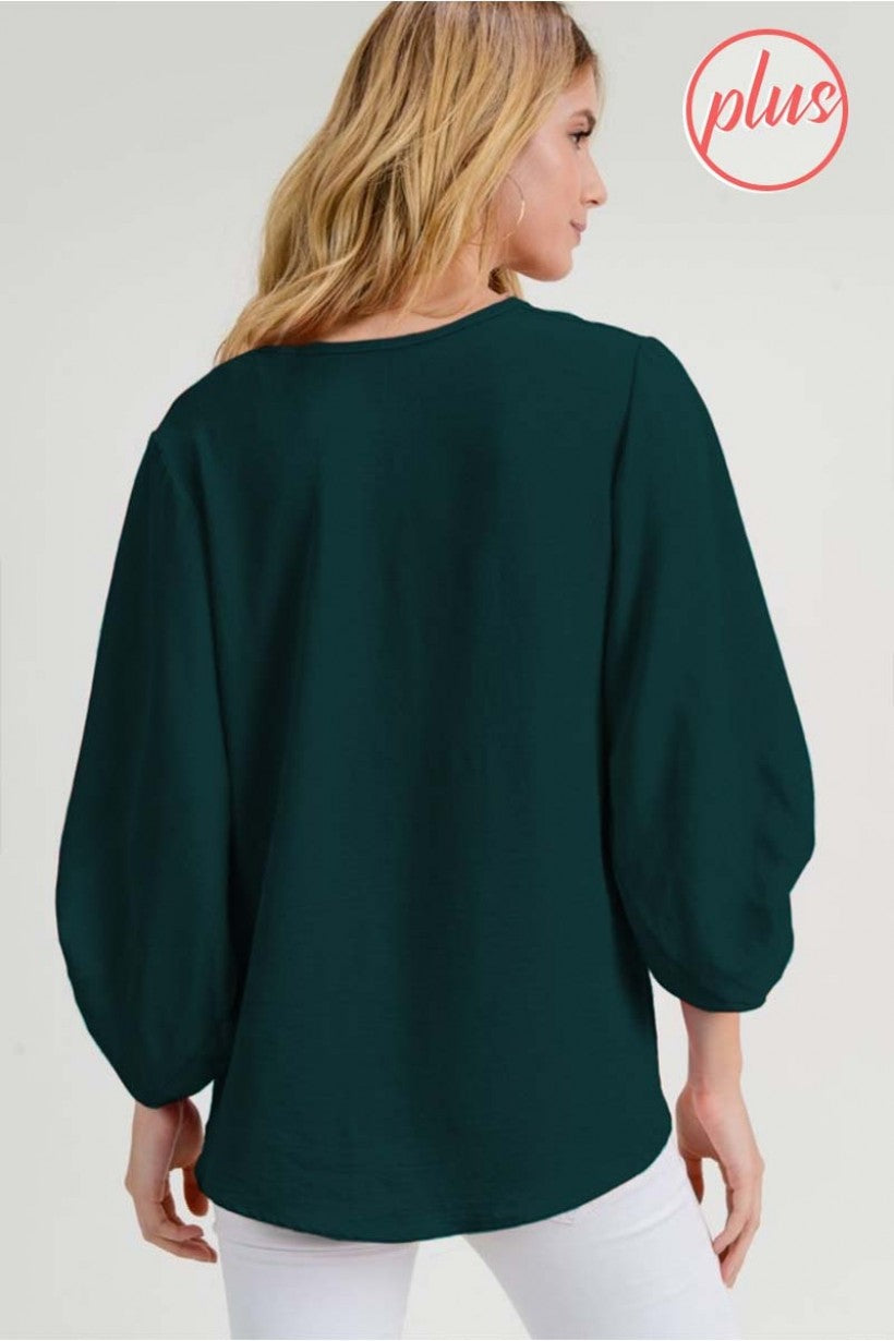 Curvy Hunter Green 3/4 Sleeve Top