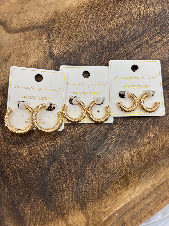 14K Gold Dipped Ribbed Huggie Hoops