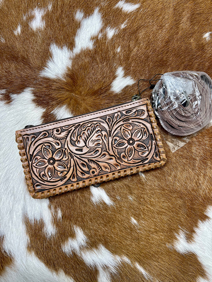 Patsy Tooled Leather Wallet/Crossbody/Wristlet