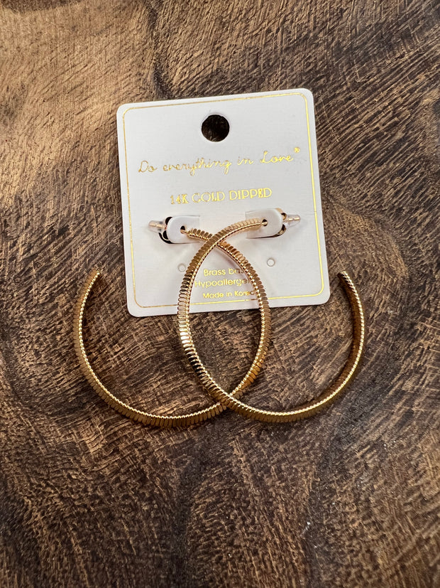 14K Gold Dipped Ribbed Hoop Earrings