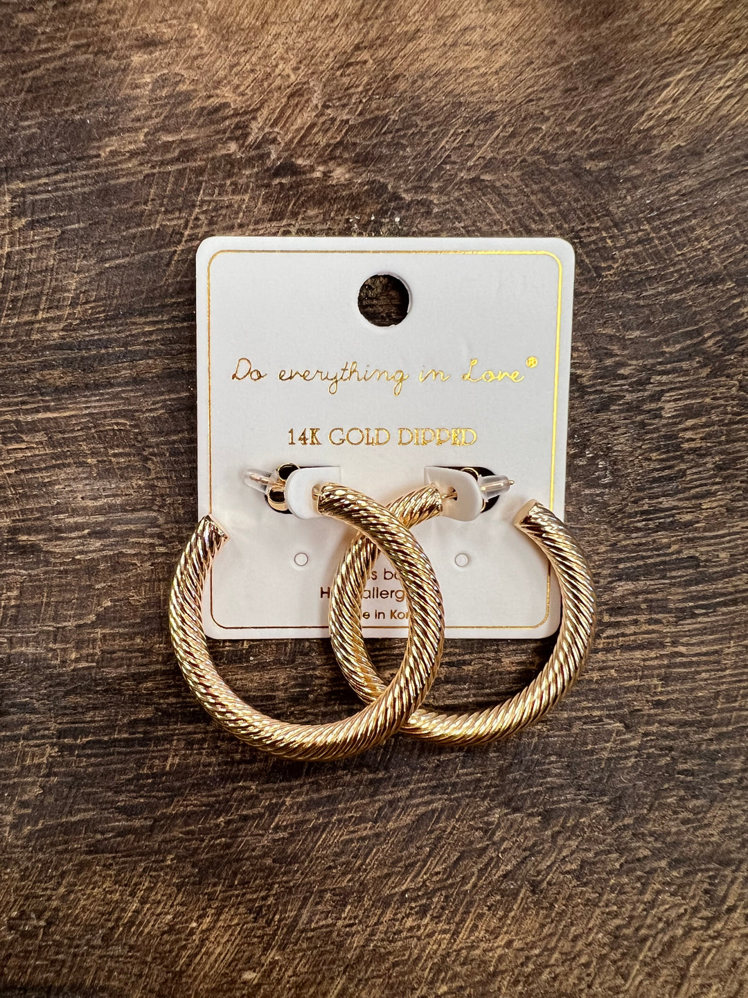 14K Gold Dipped Twisted Cord Hoop Earrings