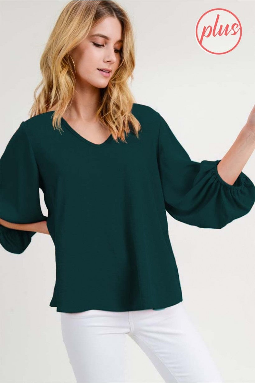 Curvy Hunter Green 3/4 Sleeve Top