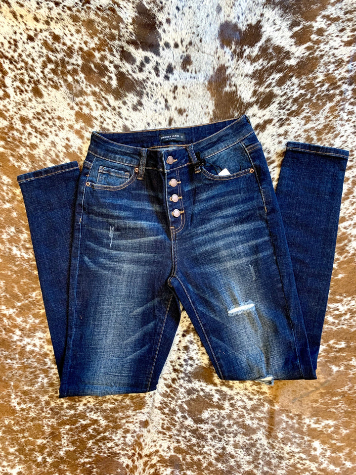 Button Fly Distressed Hammer Jeans