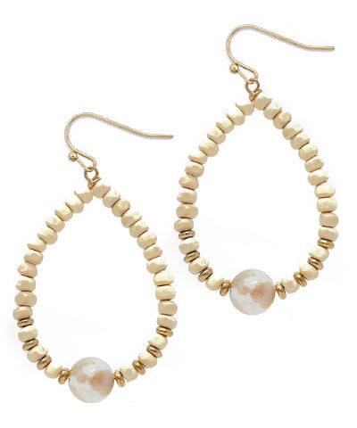 Wood Beads & Stone Teardrops Earrings